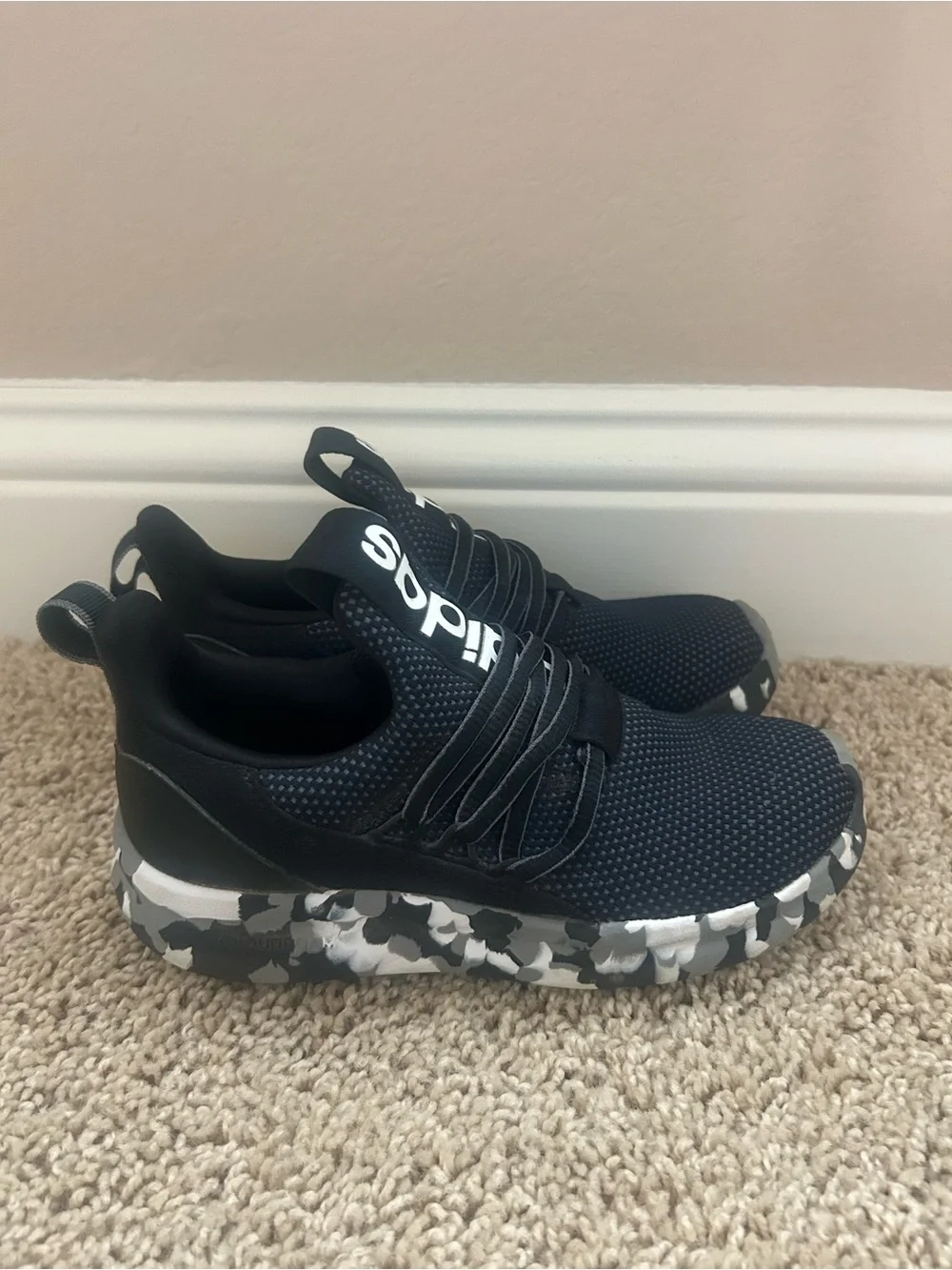 Kids Black Athletic Sneakers with Grey Camo Sole, Boys Adidas Shoes, Adidas Shoe